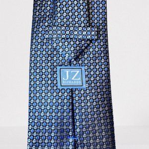 JZ Boulder Tie 100% Silk Handmade in USA Blue Geometric Pattern Macclesfield tie